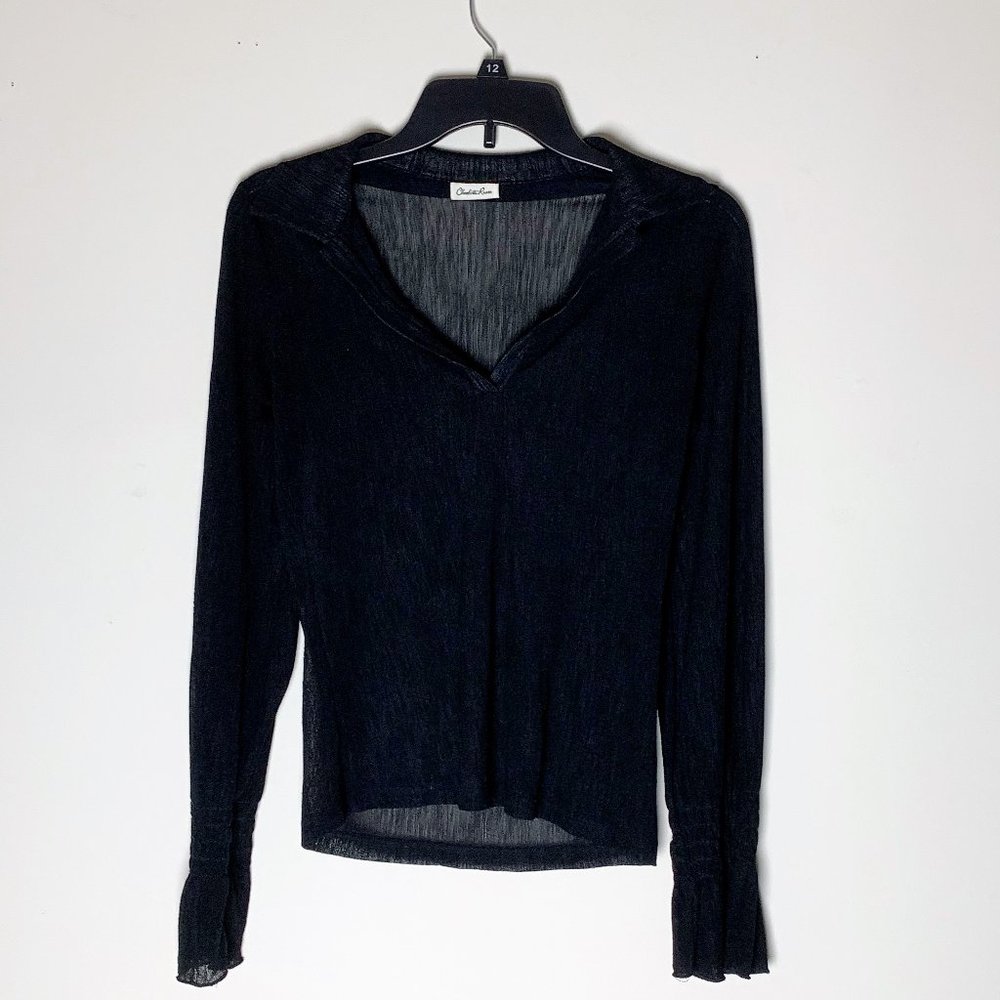 Charlotte Russe Black Crinkle Knit Bell Sleeve Top